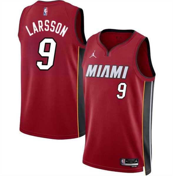 Mens Miami Heat #9 Pelle Larsson Red 2024 Draft Statement Edition Stitched Basketball Jersey Dzhi->miami heat->NBA Jersey